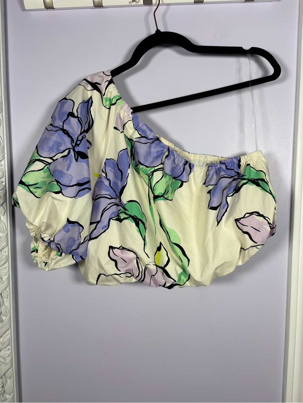 a new day Cream Off-Shoulder Floral Chic Boho Fairycore Crop Top